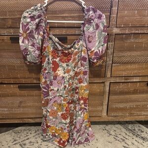 JODIFL Multicolor Floral Dress with Puff Sleeves